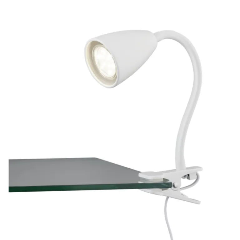 Foco de pinza Wanda 1xGU10 acabado blanco interruptor on/off estilo moderno brazo flexible