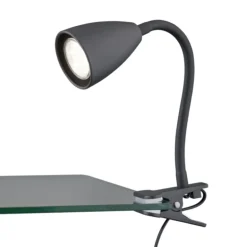 Foco de pinza Wanda 1xGU10 acabado negro interruptor on/off estilo moderno brazo flexible