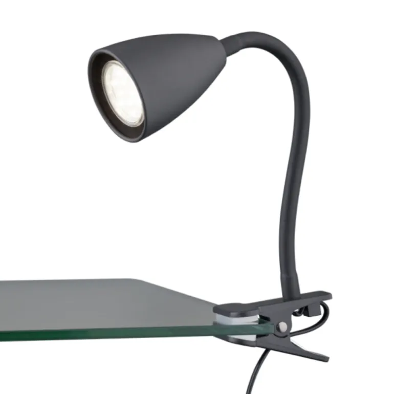 Foco de pinza Wanda 1xGU10 acabado negro interruptor on/off estilo moderno brazo flexible
