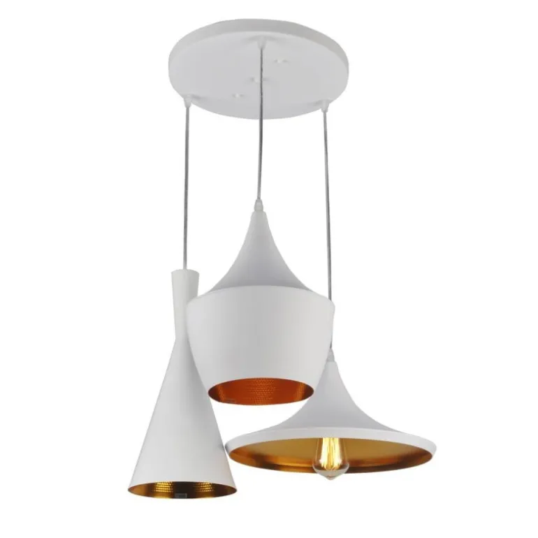 Lampara colgante 3l blanco/dorado