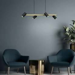 Lampara de techo colgante Marley 4 luces 4xGU10 acabado metal negro y oro estilo moderno