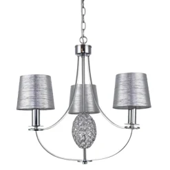 Lampara de techo colgante Plata 3 luces 3xE14 acabado cromo pantallas tejido plata estilo clásico 50cm Ø