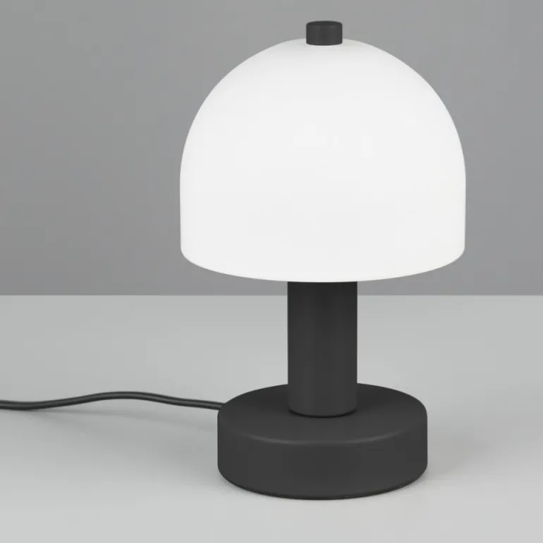 Lámpara de mesa Glenn 1XE14 acabado negro tulipa opal blanca estilo moderno 12cm Ø