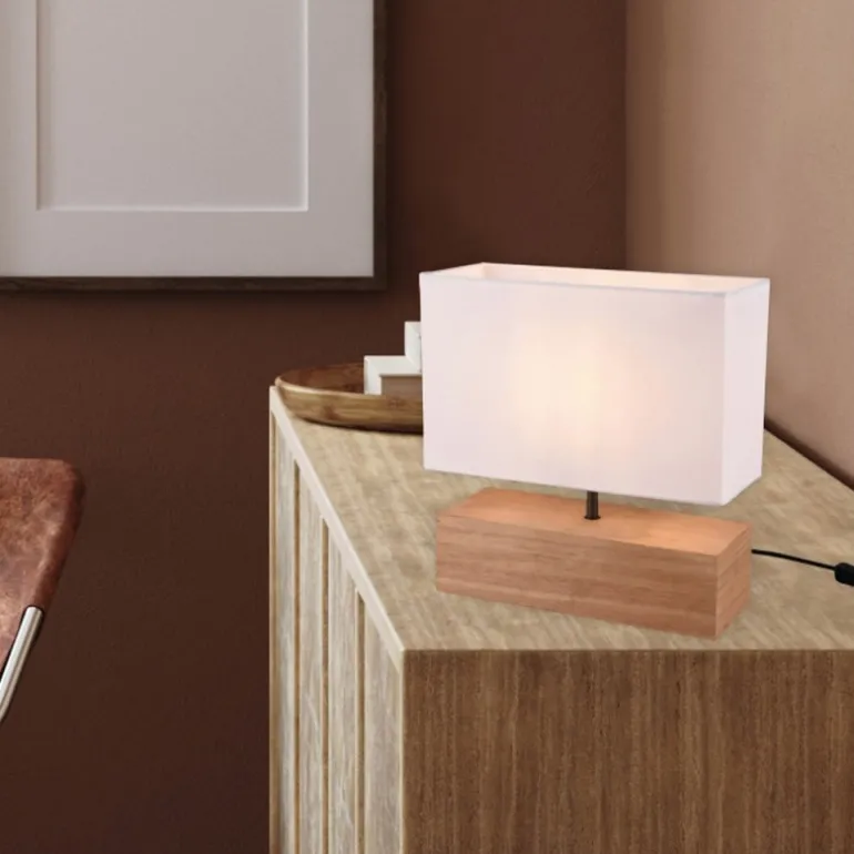 Lámpara de mesa Woody Madera /Blanco Rectángular 1XE27