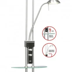 Lámpara de pie Alari Usb+mesa Níquel LED 18W +5W 480LM+1700LM 3000k +4000k estilo moderno
