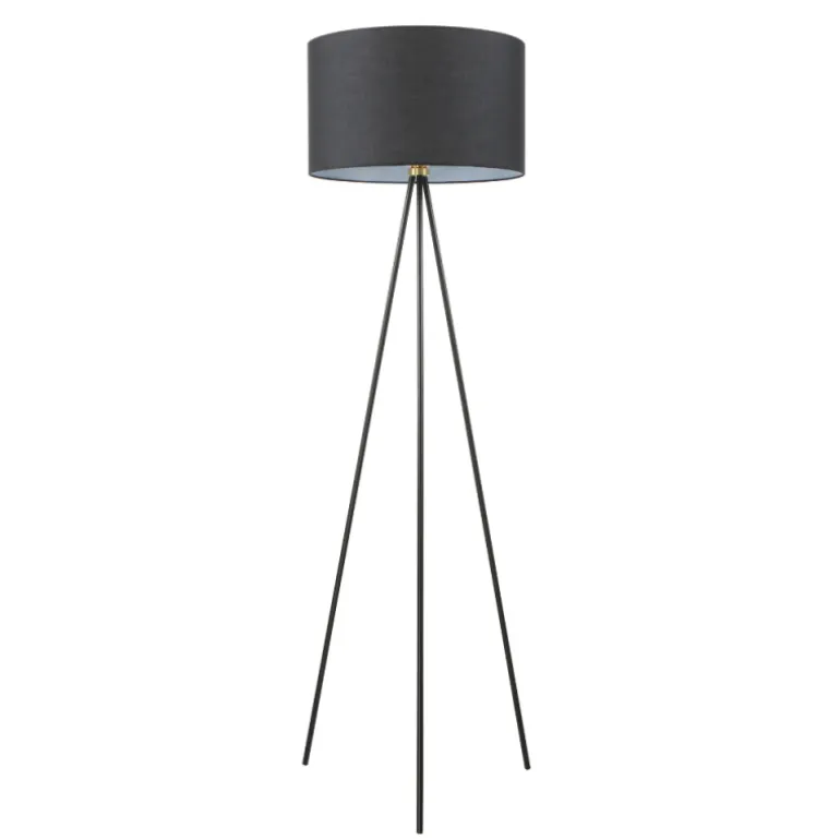 Lámpara de pie Cassián negro 1 luz 1XE27 estilo modero pantalla tela color negro 45cm Ø