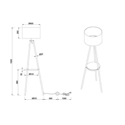 Lámpara de pie Colette Pantalla Negra /Cuerpo Café 1XE27 57CM Ø