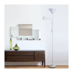 Lámpara de pie Lisa Blanco 1xE27+1xE14 acabado aluminio blanco tulipa PVC opal estilo moderno brazo lector flexible 24cm Ø