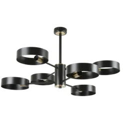 Lámpara de techo colgante Anillo Lineal 6 luces acabado negro y oro envejecido 6XE27 estilo moderno 84cm Ø