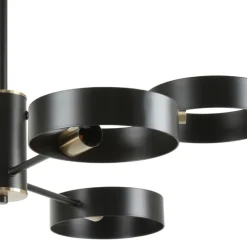 Lámpara de techo colgante Anillo Lineal 6 luces acabado negro y oro envejecido 6XE27 estilo moderno 84cm Ø