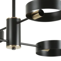Lámpara de techo colgante Anillo Lineal 4 luces acabado negro y oro envejecido 4XE27 estilo moderno 74cm Ø