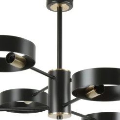 Lámpara de techo colgante Anillo Lineal 4 luces acabado negro y oro envejecido 4XE27 estilo moderno 74cm Ø