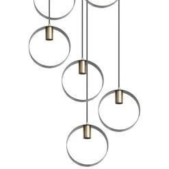Lámpara de techo colgante Anillo 6 luces acabado negro y oro envejecido 4XE27 estilo moderno 50cm Ø