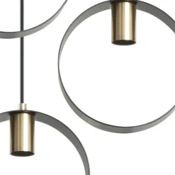 Lámpara de techo colgante Anillo 6 luces acabado negro y oro envejecido 4XE27 estilo moderno 50cm Ø