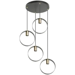 Lámpara de techo colgante Anillo 4 luces acabado negro y oro envejecido 4XE27 estilo moderno 35cm Ø
