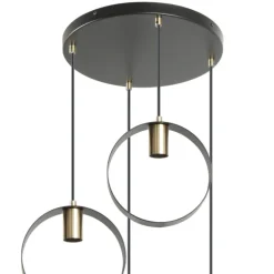 Lámpara de techo colgante Anillo 4 luces acabado negro y oro envejecido 4XE27 estilo moderno 35cm Ø