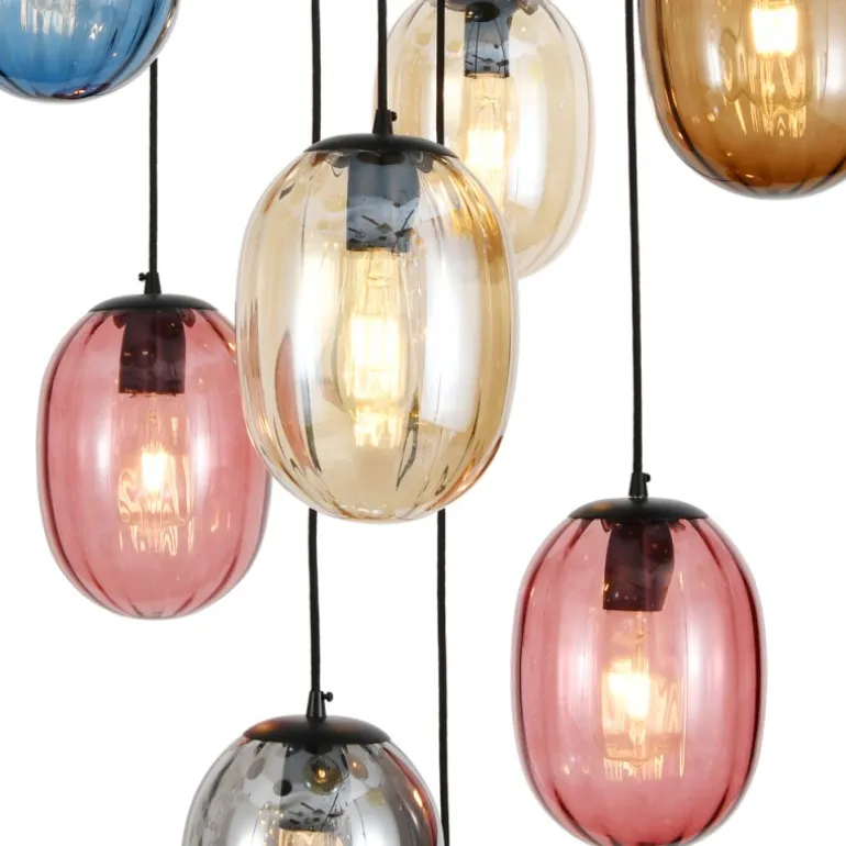 Lámpara de techo colgante Attis 10 luces 10XE27 acabado negro y varios colores estilo moderno 50cm Ø