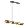Lámpara de techo colgante Bell 4l lineal 4xE14 acabado metal níquel antiguo y madera natural estilo industrial