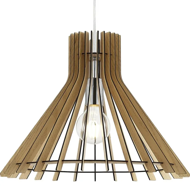 Lámpara de techo colgante Bell 1xE27 acabado madera natural estilo rústico 40cm Ø