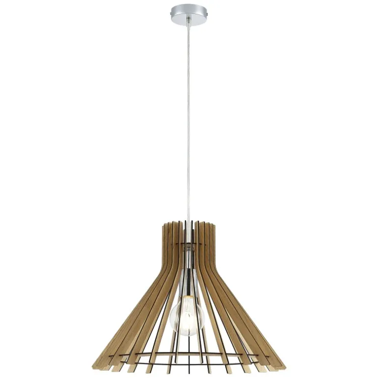 Lámpara de techo colgante Bell 1xE27 acabado madera natural estilo rústico 40cm Ø