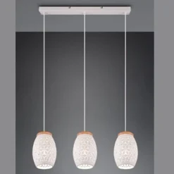 Lámpara de techo colgante Bidar 3L Blanco 3XE27 metal blanco y madera estilo moderno