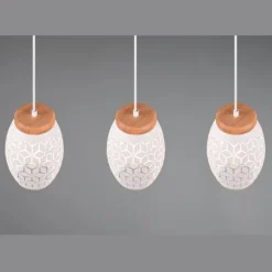 Lámpara de techo colgante Bidar 3L Blanco 3XE27 metal blanco y madera estilo moderno