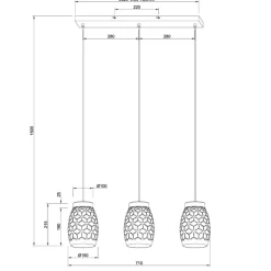Lámpara de techo colgante Bidar 3L Blanco 3XE27 metal blanco y madera estilo moderno