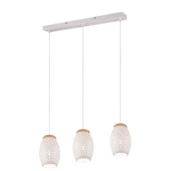 Lámpara de techo colgante Bidar 3L Blanco 3XE27 metal blanco y madera estilo moderno