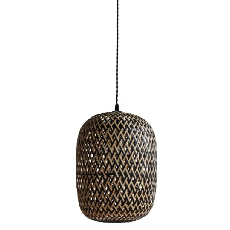 Lámpara de techo colgante Camboya 1XE27 acabado bambú fibras negro y natural estilo nórdico 20cm Ø