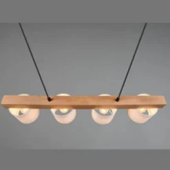 Lámpara de techo colgante Cameron 4 luces 4xE14 acabado madera natural y tulipas tela color blanco estilo nórdico BL