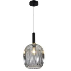 Lámpara de techo colgante Charis 1 luz 1XE27 acabado negro cristal ahumado estilo vintage 30cmØ