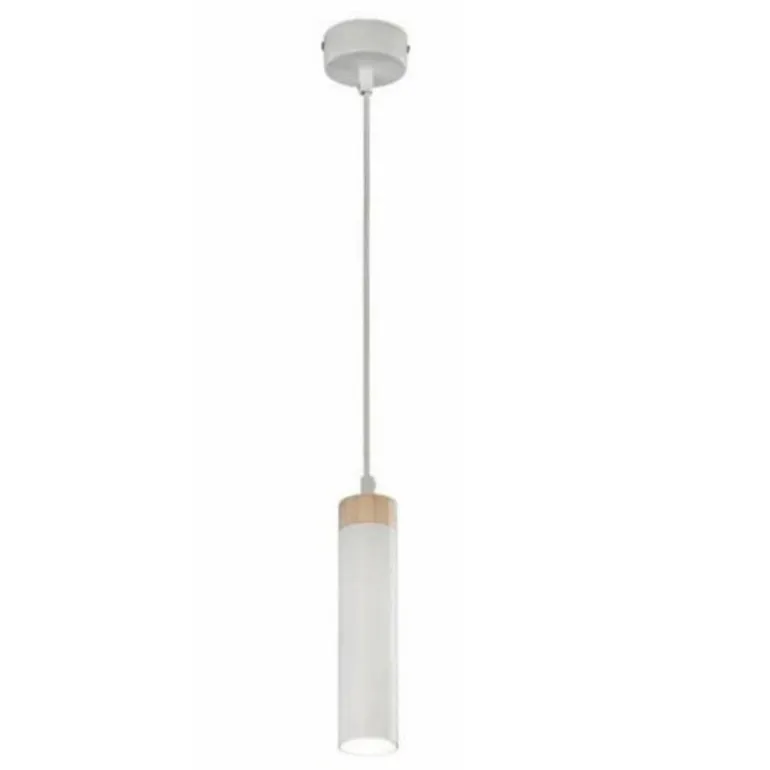 Lámpara de techo colgante Cilindro 1xGU10 acabado metal blanco madera natural estilo moderno 5.5cm Ø