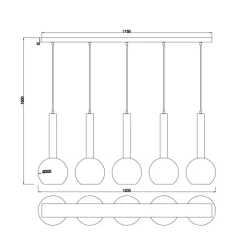 Lámpara de techo colgante Clayton Negro/Fumé 5L 5XE27