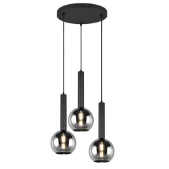 Lámpara de techo colgante Clayton Negro/Fumé 3L 3XE27 45cm Ø