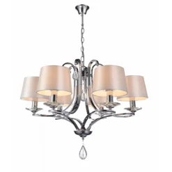 Lámpara de techo colgante Cosmos 6 luces 6xE14 acabado metal cromo pantallas tejido blanco estilo clásico 70cm Ø