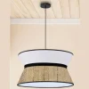 Lámpara de techo colgante Drac 1xE27 acabado fibra natural y tejido beige estilo moderno 40cm Ø
