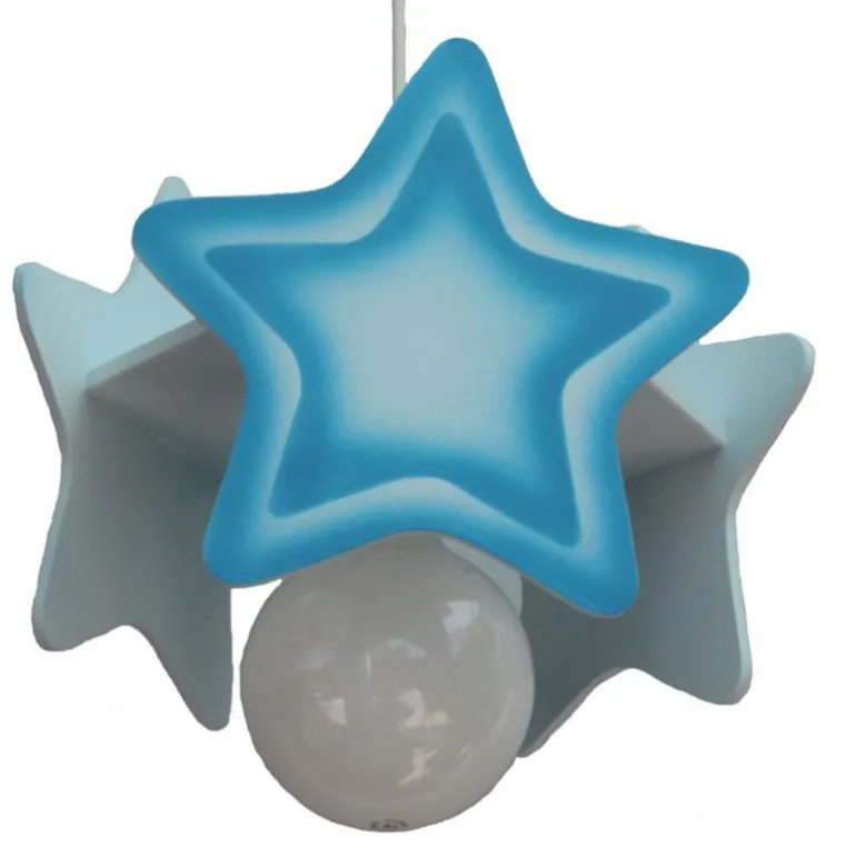 Lámpara de techo colgante Estrella 1xE27 acabado madera azul estilo infantil 32cm Ø