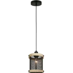 Lámpara de techo colgante Farm 1 luz 1xE27 acabado negro madera natural estilo rústico 20cm Ø