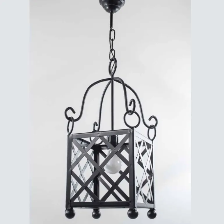 Lámpara de techo colgante Farol 1xE27acabado forja negro estilo rústico 24x24cm