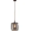 Lámpara de techo colgante Fox 1luz 1xE27 acabado metal marrón cristal transparente estilo industrial 20cm Ø
