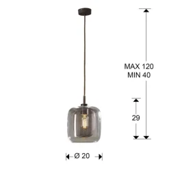 Lámpara de techo colgante Fox 1luz 1xE27 acabado metal marrón cristal transparente estilo industrial 20cm Ø
