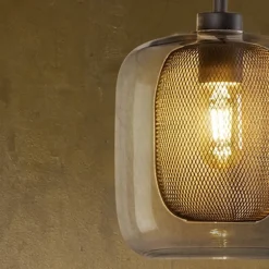 Lámpara de techo colgante Fox 1luz 1xE27 acabado metal marrón cristal transparente estilo industrial 20cm Ø