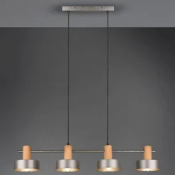 Lámpara de techo colgante Gaya 4 luces 4xE14 acabado madera y metal estilo industrial