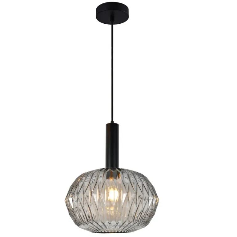 Lámpara de techo colgante Gianna Fumé 1 luz 1XE27 acabado metal negro cristal ahumado estilo vintage 30cm Ø
