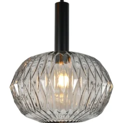 Lámpara de techo colgante Gianna Fumé 1 luz 1XE27 acabado metal negro cristal ahumado estilo vintage 30cm Ø