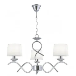 Lámpara de techo colgante Gloria 3 luces 3xE14 acabado metal cromo tejido blanco estilo clásico 55cm ØCromo