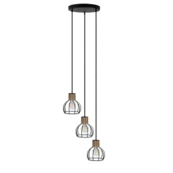Lámpara de techo colgante Géminis 3 luces redonda 3xE27 acabado metal negro y oro envejecido estilo rústico 38cm Ø