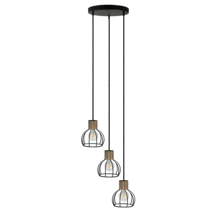 Lámpara de techo colgante Géminis 3 luces redonda 3xE27 acabado metal negro y oro envejecido estilo rústico 38cm Ø