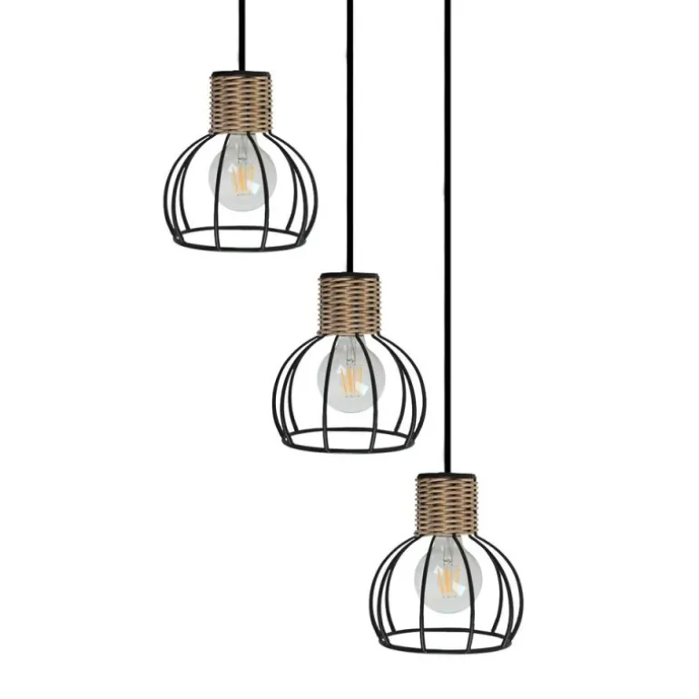 Lámpara de techo colgante Géminis 3 luces redonda 3xE27 acabado metal negro y oro envejecido estilo rústico 38cm Ø
