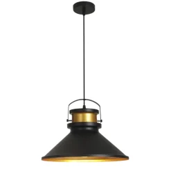 Lámpara de techo colgante Horus 1 luz 1XE27 acabado metal negro y dorado estilo industrial 36cm Ø